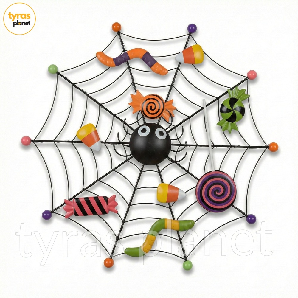 T.J. Maxx Halloween Metal Spider Web LED Light Up Wall Decor Candy Corn New
